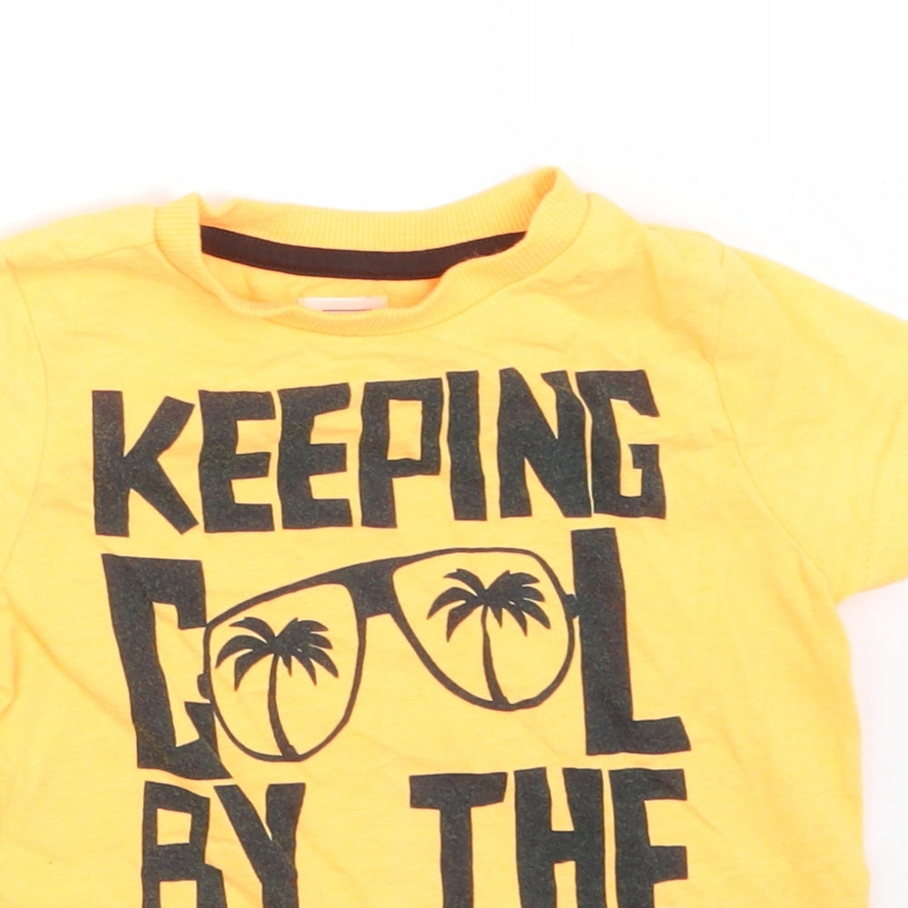 F&F Boys Orange  Cotton Basic T-Shirt Size 18-24 Months Round Neck  - KEEPING COOL BY THE POOL