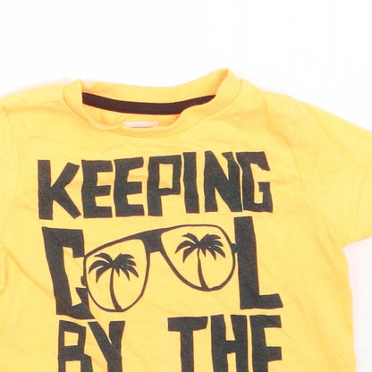 F&F Boys Orange  Cotton Basic T-Shirt Size 18-24 Months Round Neck  - KEEPING COOL BY THE POOL