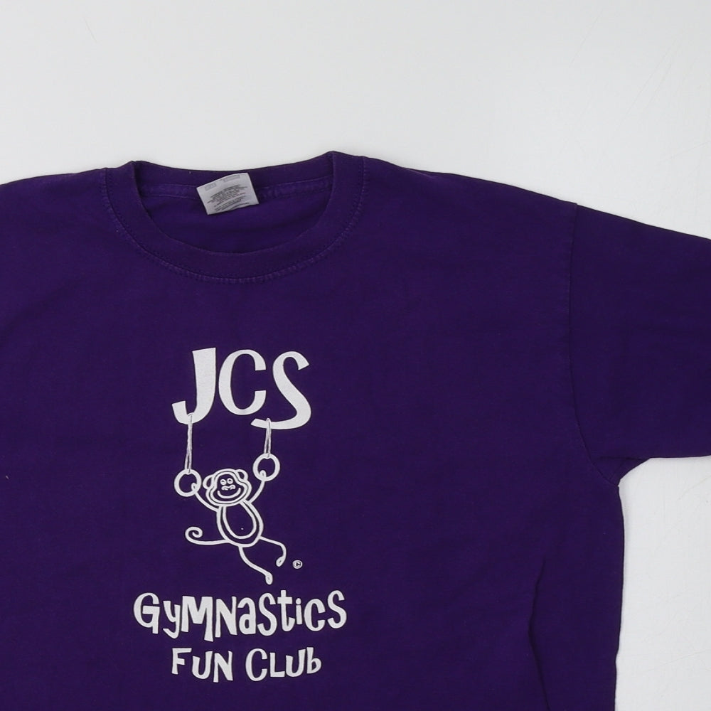 Fruit of the Loom Girls Purple  Cotton Basic T-Shirt Size 9-10 Years Crew Neck  - Gymnastics