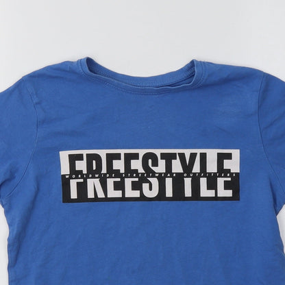 Primark Boys Blue  Cotton Basic T-Shirt Size 9-10 Years Crew Neck  - Freestyle