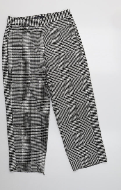 M&S Womens Grey Check Polyester Dress Pants Trousers Size 8 L24 in Regular