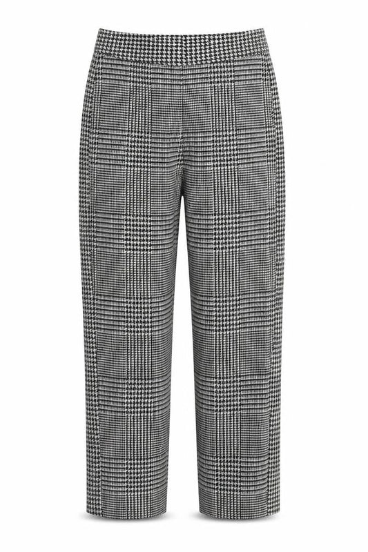 Front view of Marks & Spencer women’s grey check polyester dress pants trousers, size UK 8, 24-inch leg regular