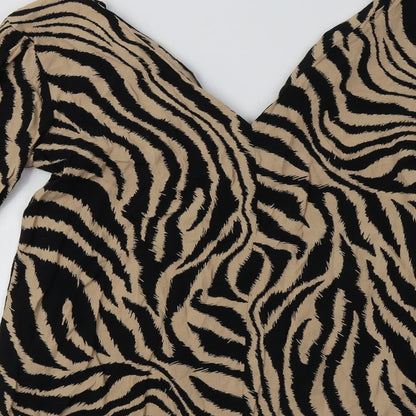 F&F Womens Brown Animal Print Viscose Basic Blouse Size 10 V-Neck
