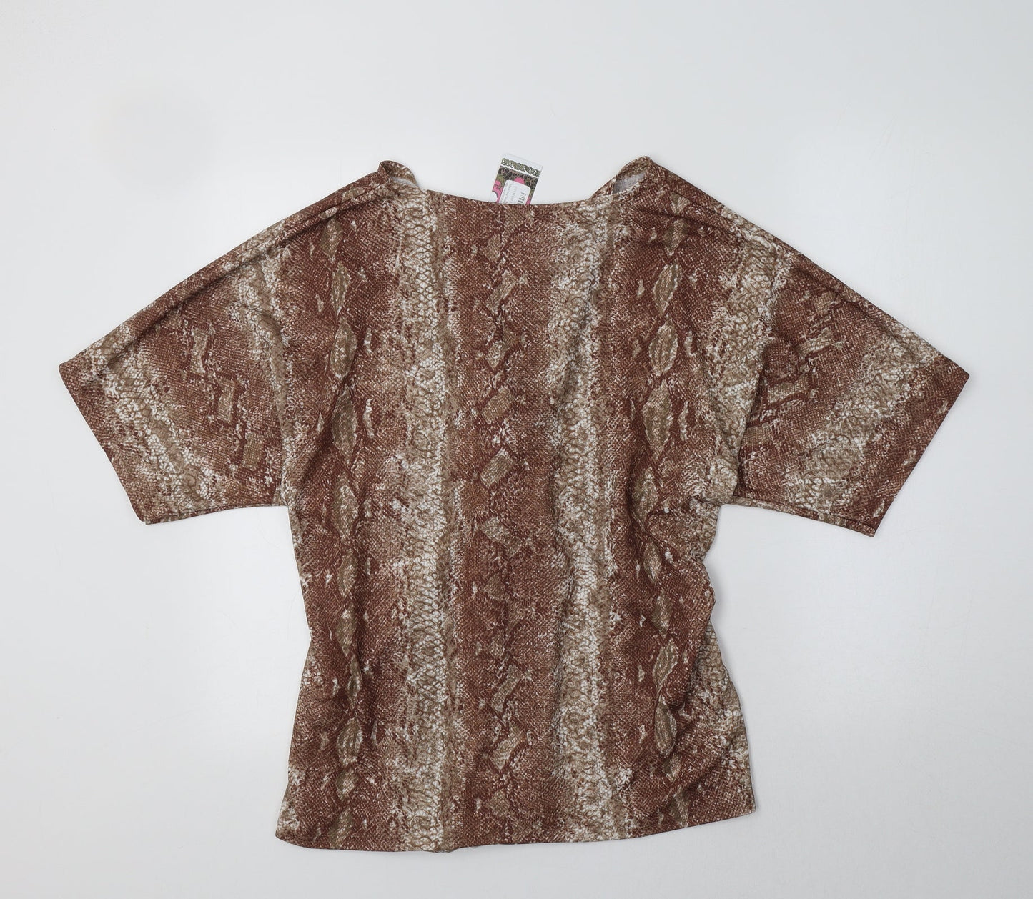 Boohoo Womens Brown Animal Print Polyester Basic Blouse Size 16 V-Neck