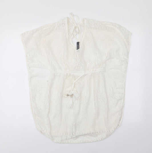 Primark Womens Ivory Geometric  Tunic Blouse  V-Neck - Beach Cover Up