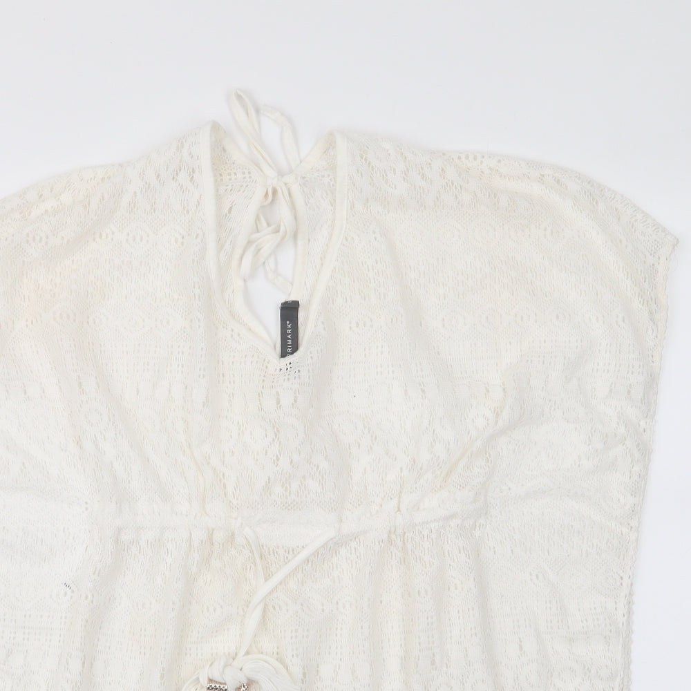 Primark Womens Ivory Geometric  Tunic Blouse  V-Neck - Beach Cover Up