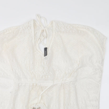 Primark Womens Ivory Geometric  Tunic Blouse  V-Neck - Beach Cover Up