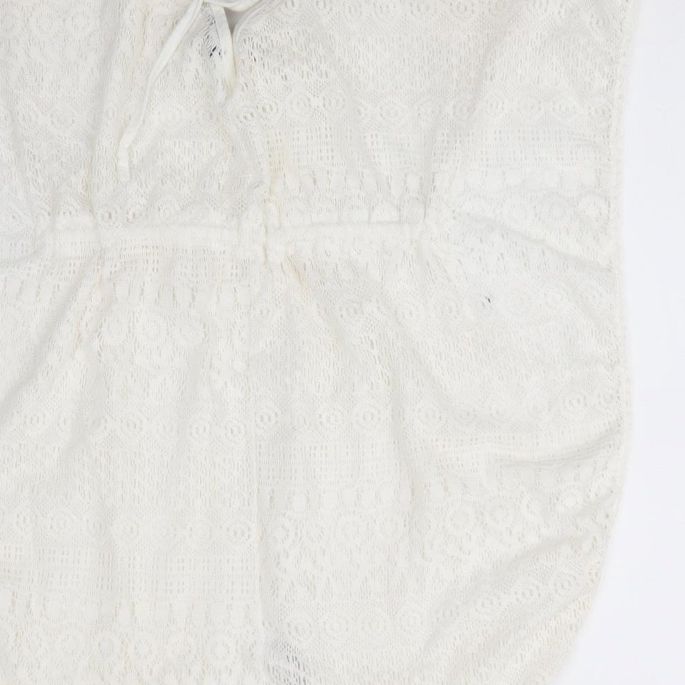 Primark Womens Ivory Geometric  Tunic Blouse  V-Neck - Beach Cover Up