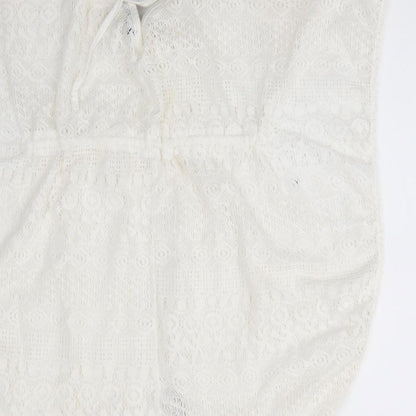 Primark Womens Ivory Geometric  Tunic Blouse  V-Neck - Beach Cover Up