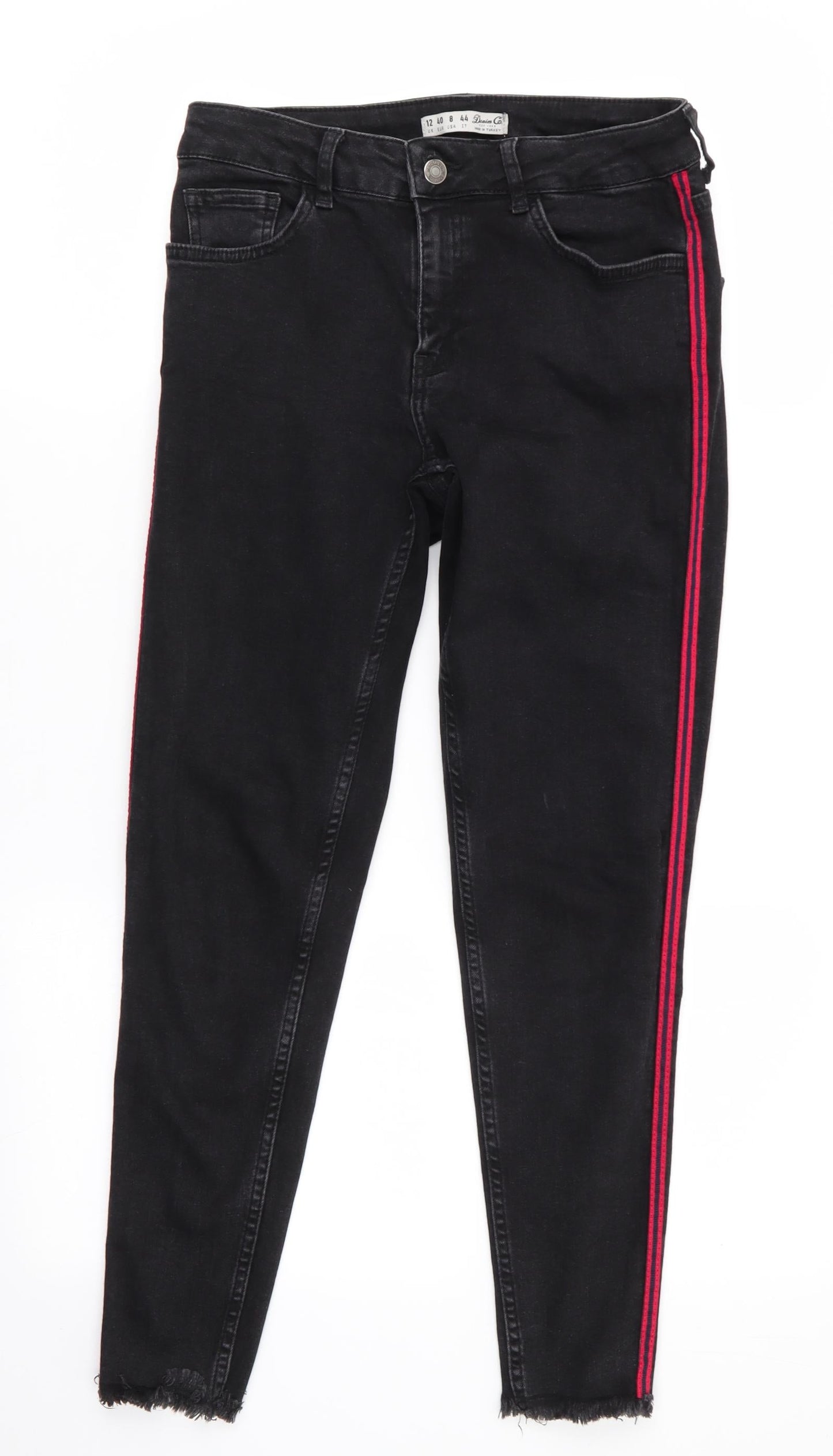 Denim Co Womens Black  Cotton Skinny Jeans Size 12 L26 in Regular  - Red & Blue Seam Detail