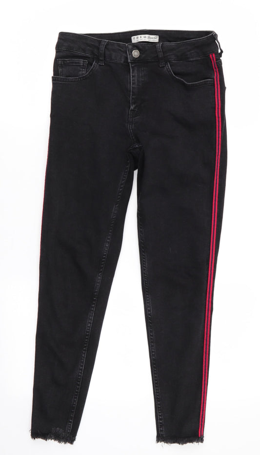 Denim Co Womens Black  Cotton Skinny Jeans Size 12 L26 in Regular  - Red & Blue Seam Detail