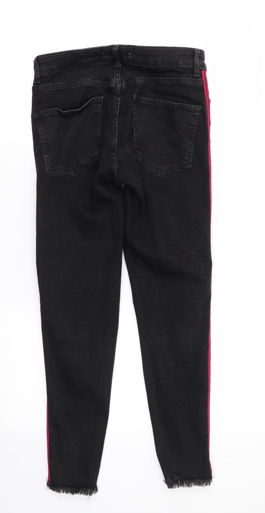 Denim Co Womens Black  Cotton Skinny Jeans Size 12 L26 in Regular  - Red & Blue Seam Detail