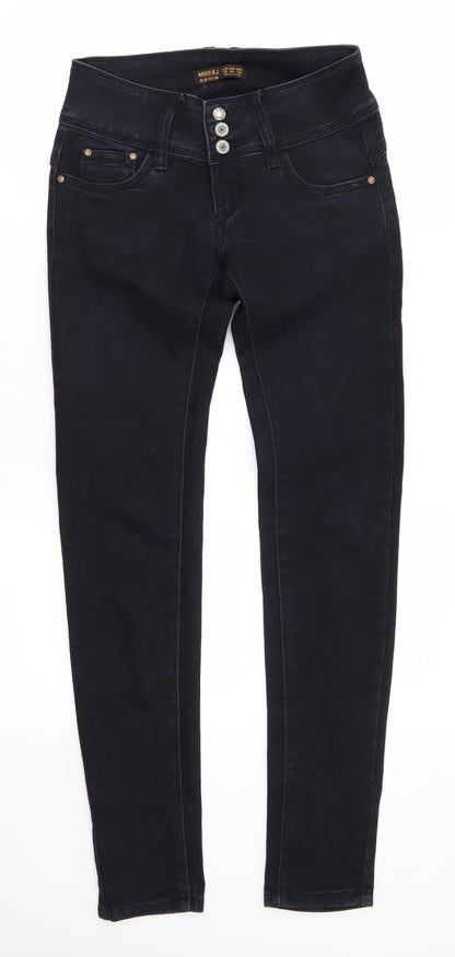 Miss R J New Fashion Womens Blue  Cotton Skinny Jeans Size 8 L31 in Regular  - Blue Black mix Deep waistable