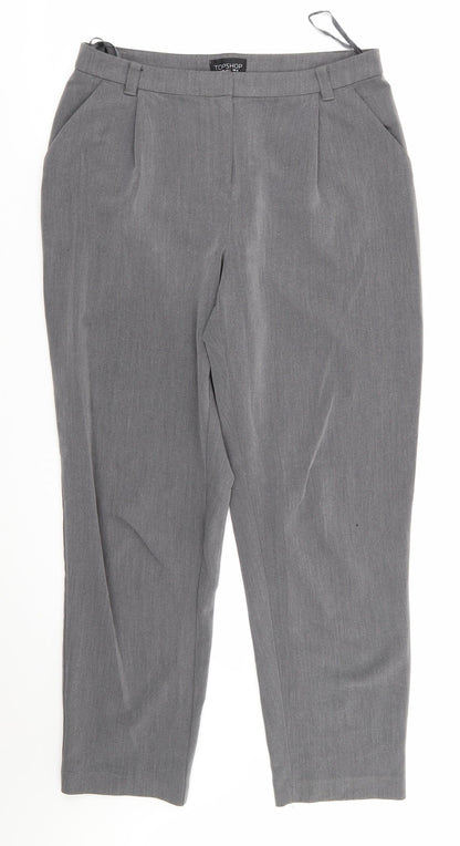 Topshop Womens Grey  Polyester Trousers  Size 10 L26 in Regular  - Light Grey