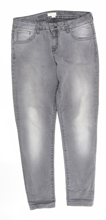 Monsoon Womens Grey Floral Cotton Straight Jeans Size 12 L27 in Regular  - Embroidered back pockets