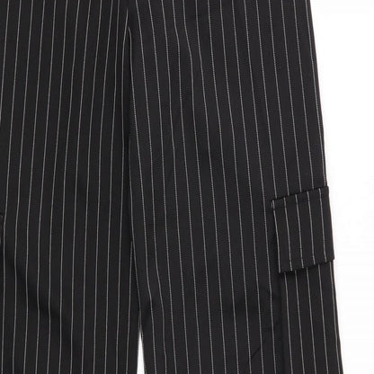 Pretty Little Thing  Womens Black Striped Polyester Trousers  Size 4 L32 in Regular  - White Stripe Wide Legged Cargo Pockets Vented Outer Sides to knee/calf