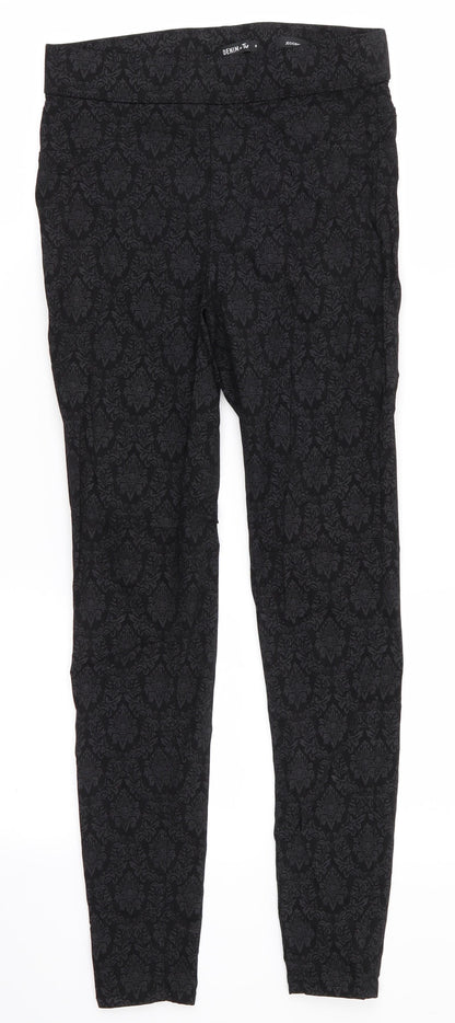 TU Womens Black Floral Viscose Jegging Jeans Size 8 L27 in Regular  - Embossed black grey pattern