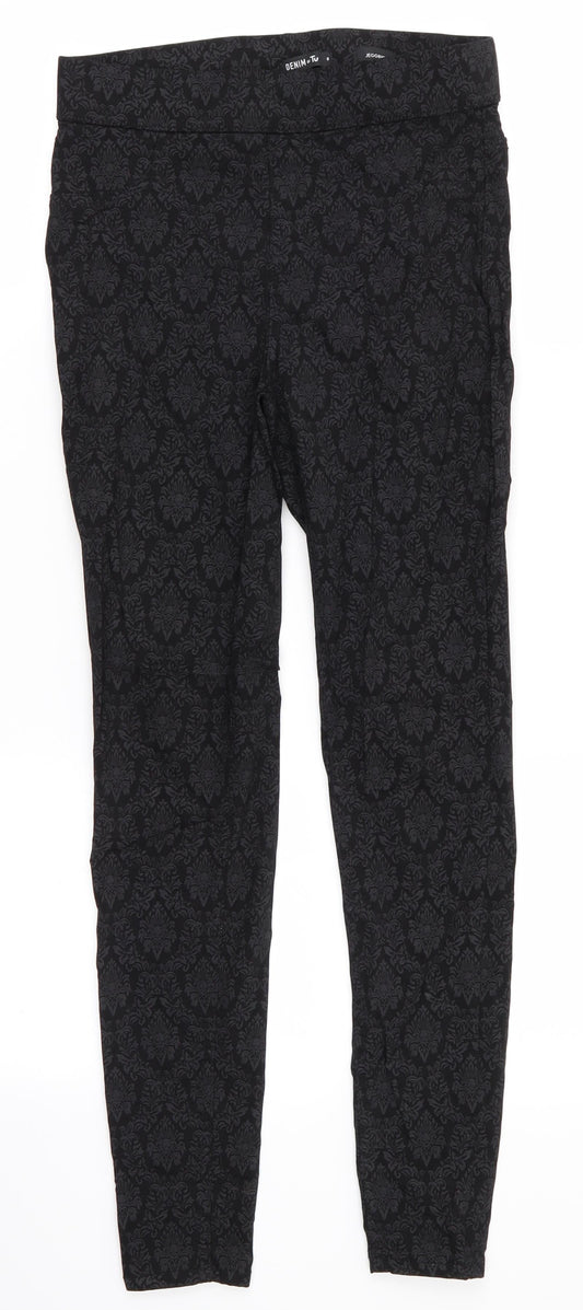 TU Womens Black Floral Viscose Jegging Jeans Size 8 L27 in Regular  - Embossed black grey pattern