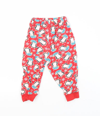 Preworn Baby Red Animal Print Cotton Jogger Trousers Size 9-12 Months