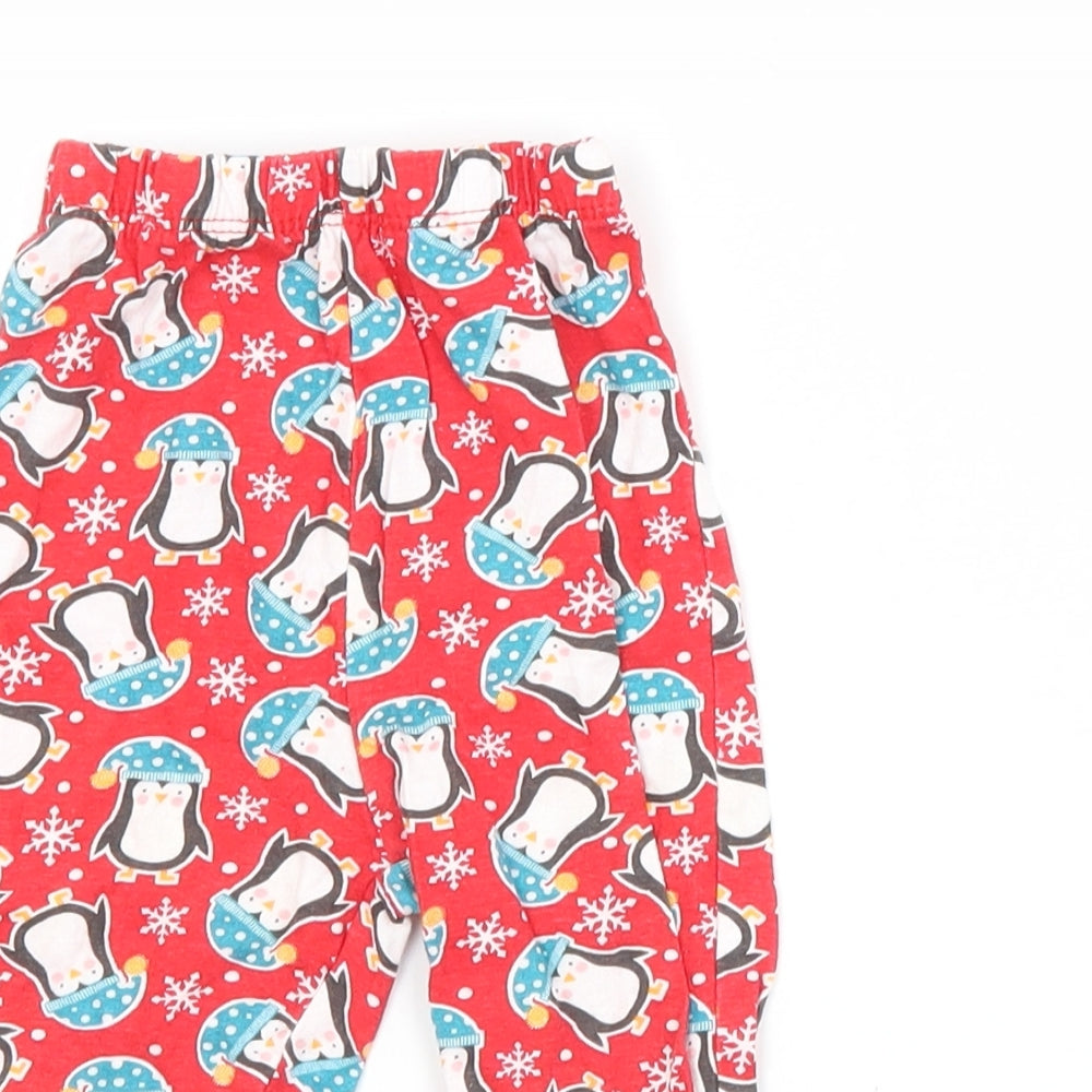 Preworn Baby Red Animal Print Cotton Jogger Trousers Size 9-12 Months