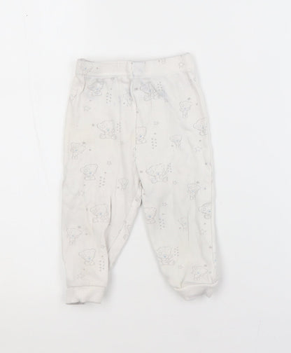 George Baby White Animal Print Cotton Jogger Trousers Size 9-12 Months