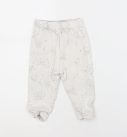 George Baby White Animal Print Cotton Jogger Trousers Size 9-12 Months