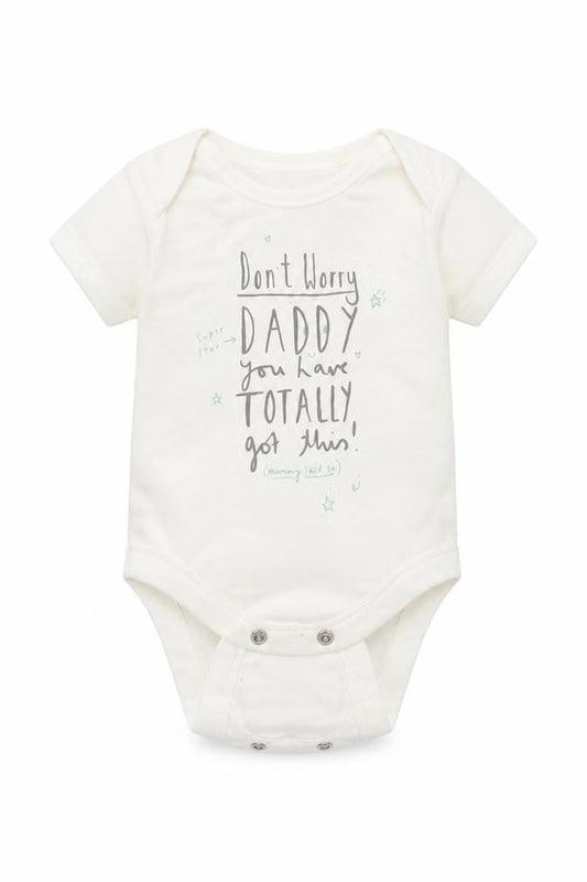 Front view of George Baby White Cotton Babygrow One-Piece, size 0-3, Months