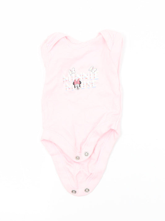 Front view of George Baby Pink Cotton Babygrow One-Piece, size 0-3, Months - MINNIE MOUSE