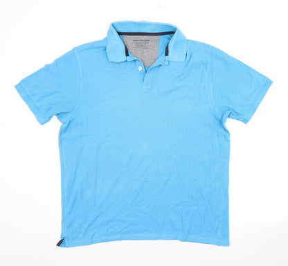 M&S Mens Blue  Cotton  Polo Size L Collared