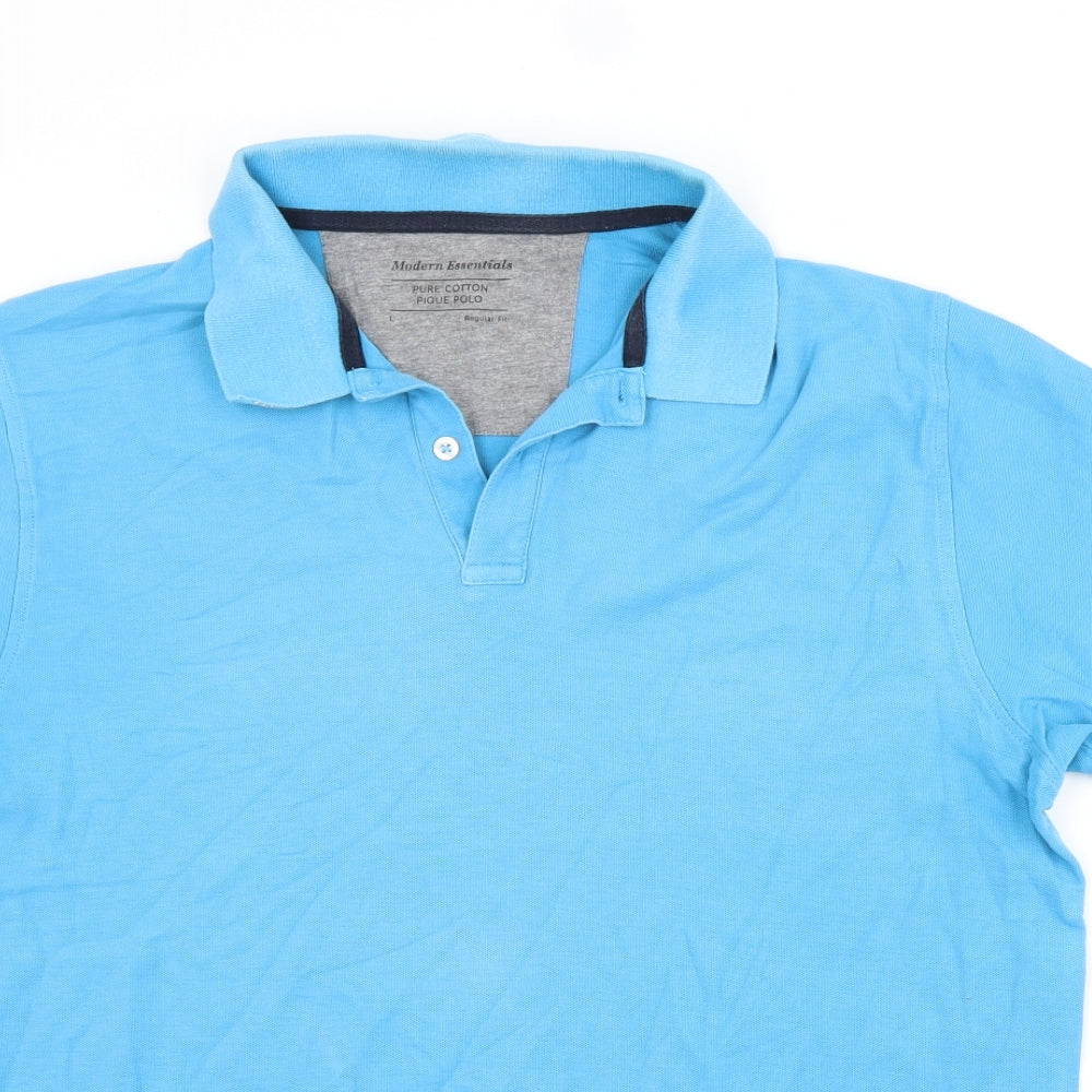 M&S Mens Blue  Cotton  Polo Size L Collared
