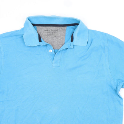 M&S Mens Blue  Cotton  Polo Size L Collared