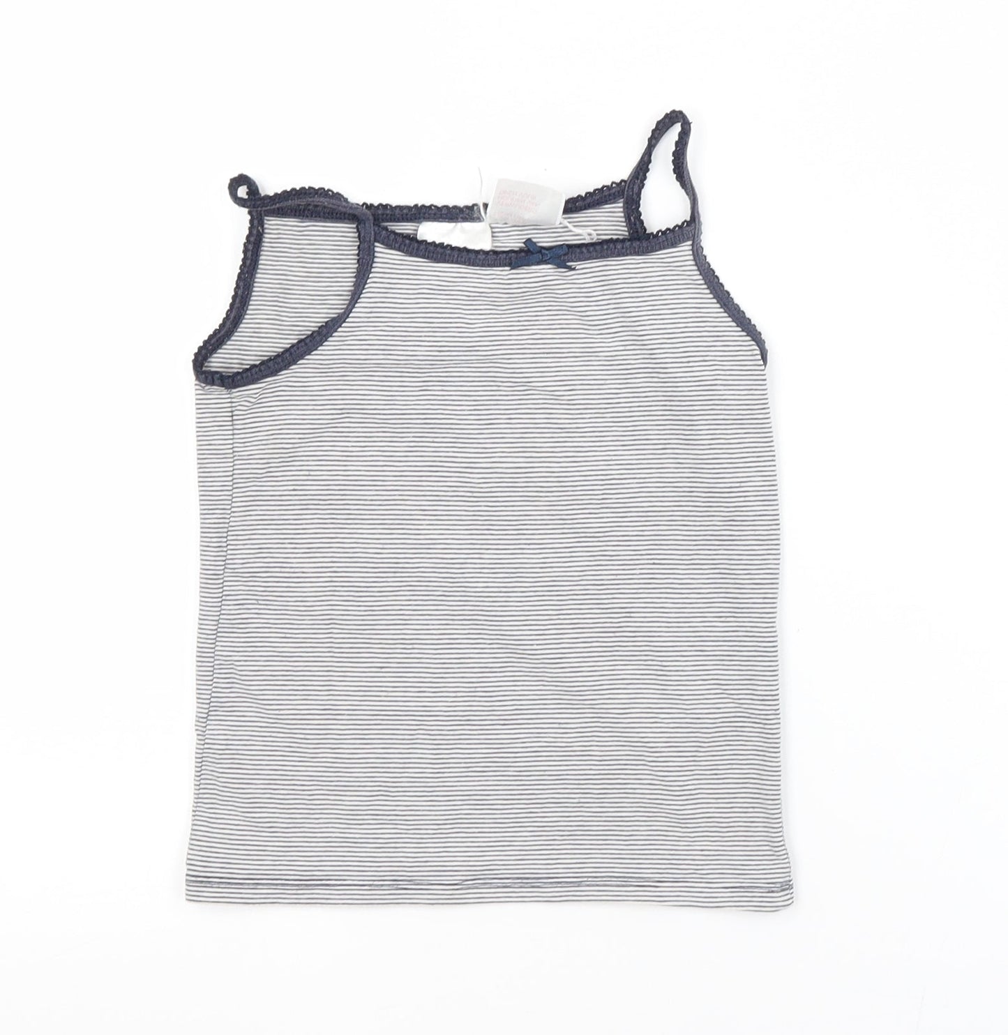 H&M Girls Blue Striped Cotton Basic Tank Size 5-6 Years Square Neck