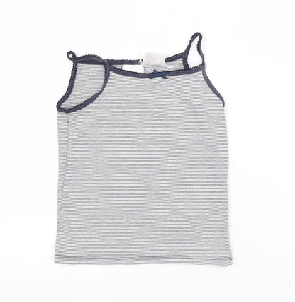 H&M Girls Blue Striped Cotton Basic Tank Size 5-6 Years Square Neck