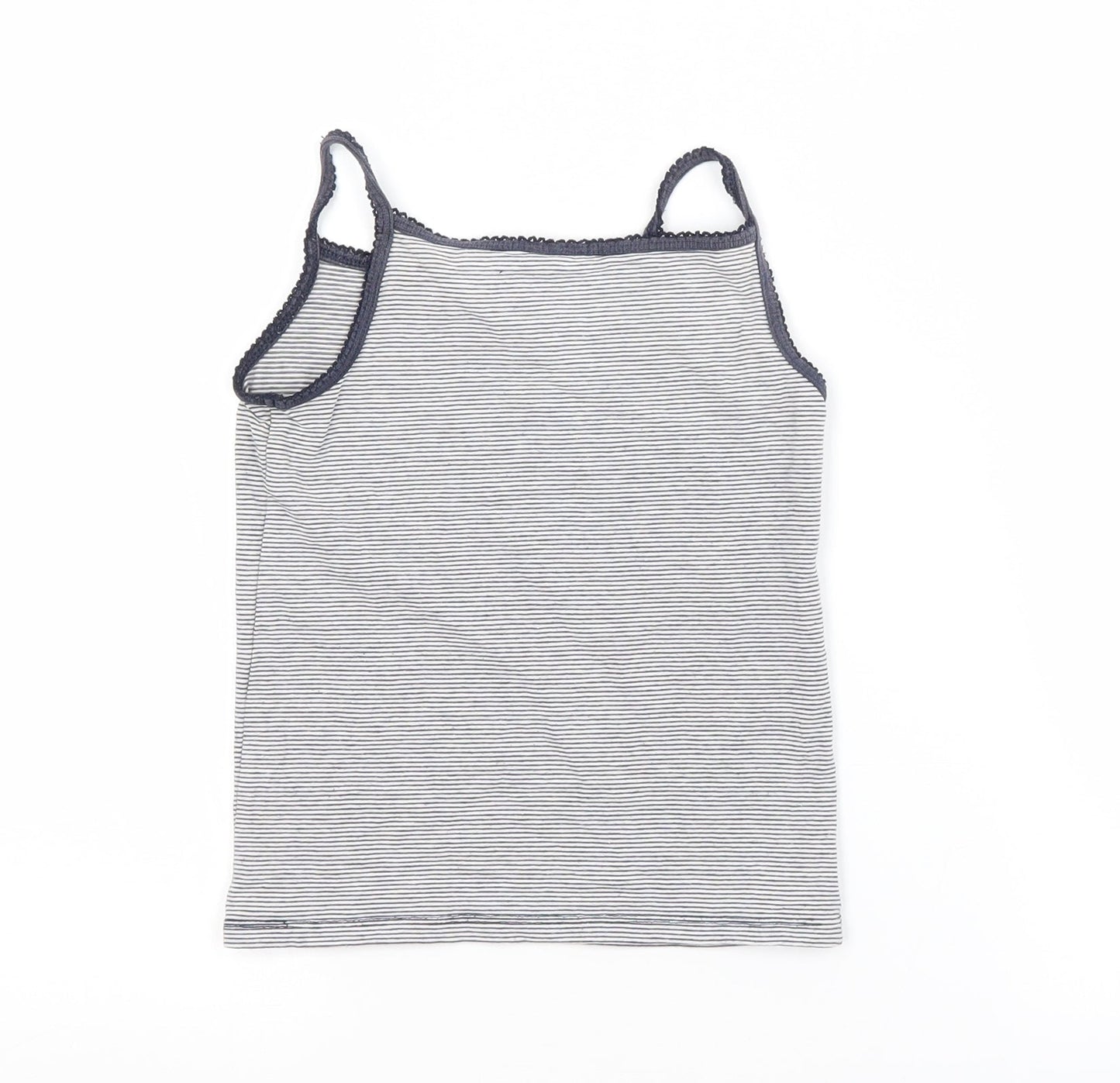 H&M Girls Blue Striped Cotton Basic Tank Size 5-6 Years Square Neck