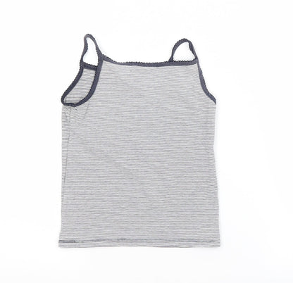 H&M Girls Blue Striped Cotton Basic Tank Size 5-6 Years Square Neck