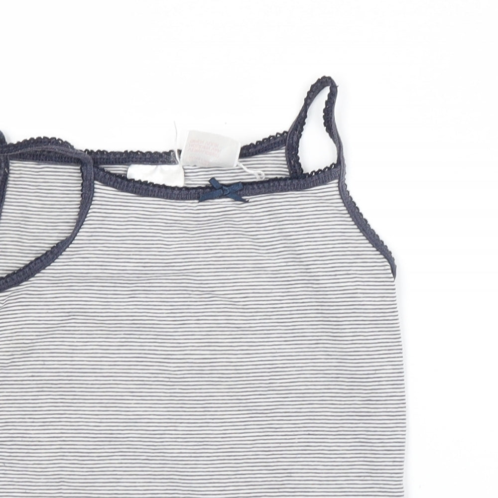 H&M Girls Blue Striped Cotton Basic Tank Size 5-6 Years Square Neck