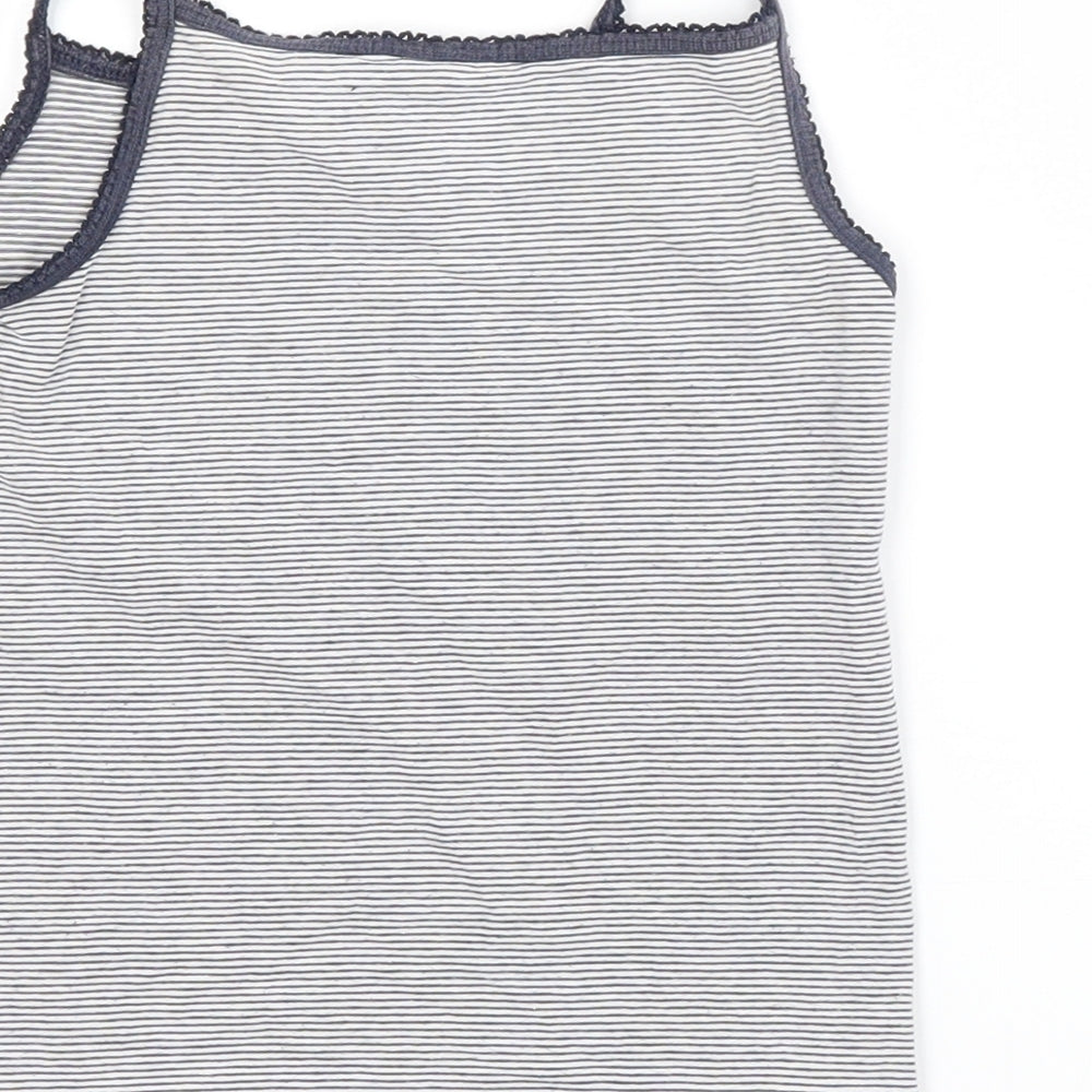 H&M Girls Blue Striped Cotton Basic Tank Size 5-6 Years Square Neck