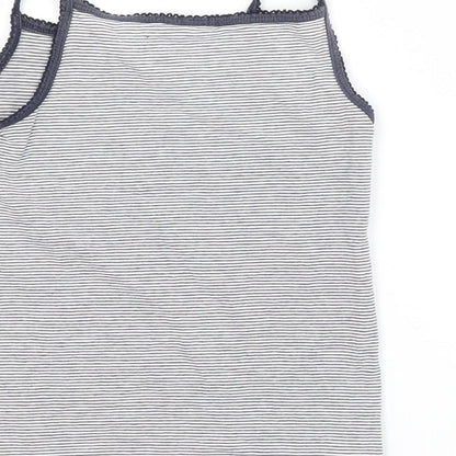 H&M Girls Blue Striped Cotton Basic Tank Size 5-6 Years Square Neck