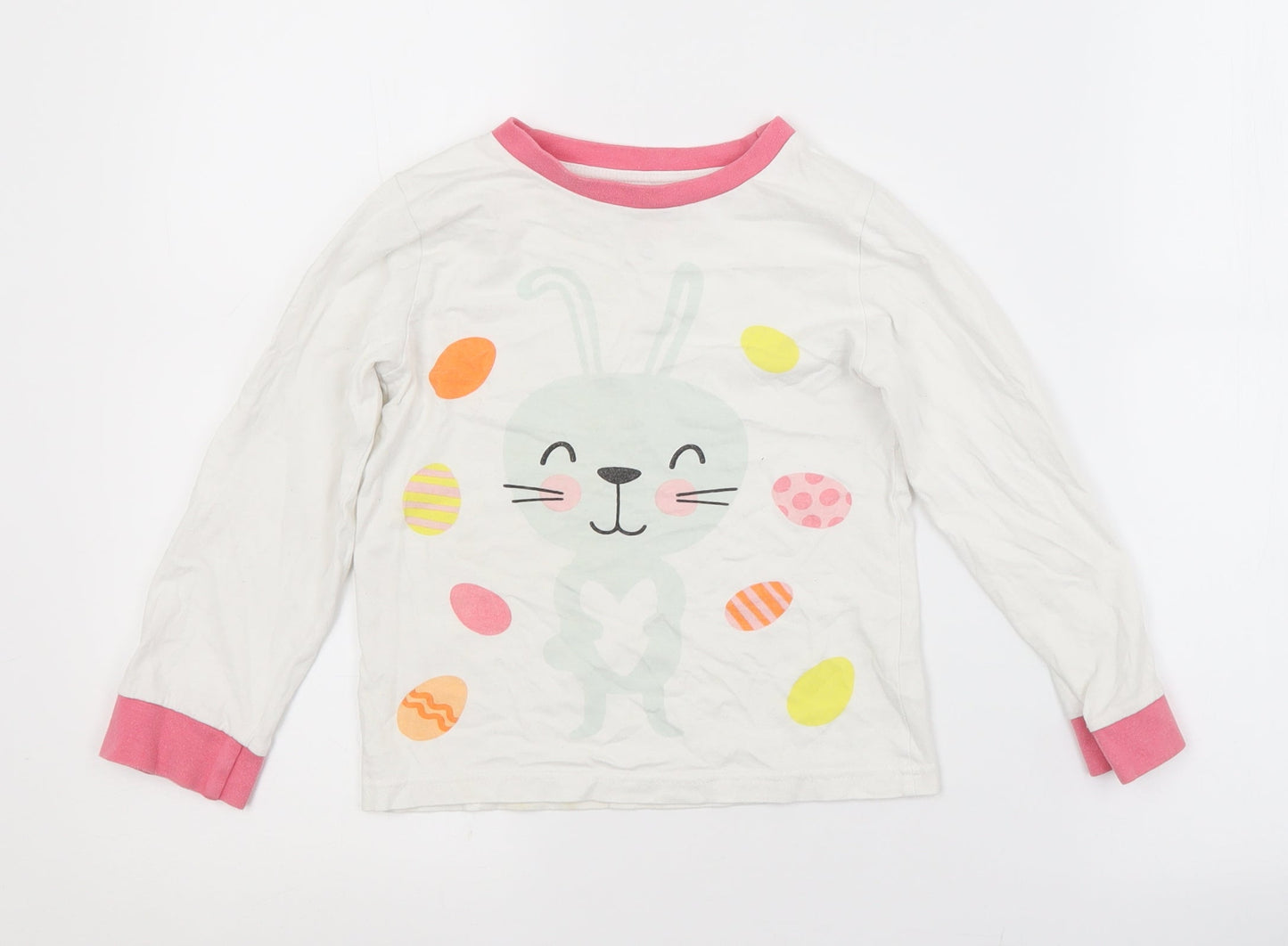 Preworn Girls White  Cotton Basic T-Shirt Size 5-6 Years Crew Neck  - EASTER