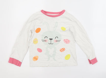 Preworn Girls White  Cotton Basic T-Shirt Size 5-6 Years Crew Neck  - EASTER