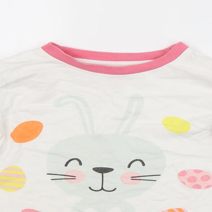 Preworn Girls White  Cotton Basic T-Shirt Size 5-6 Years Crew Neck  - EASTER