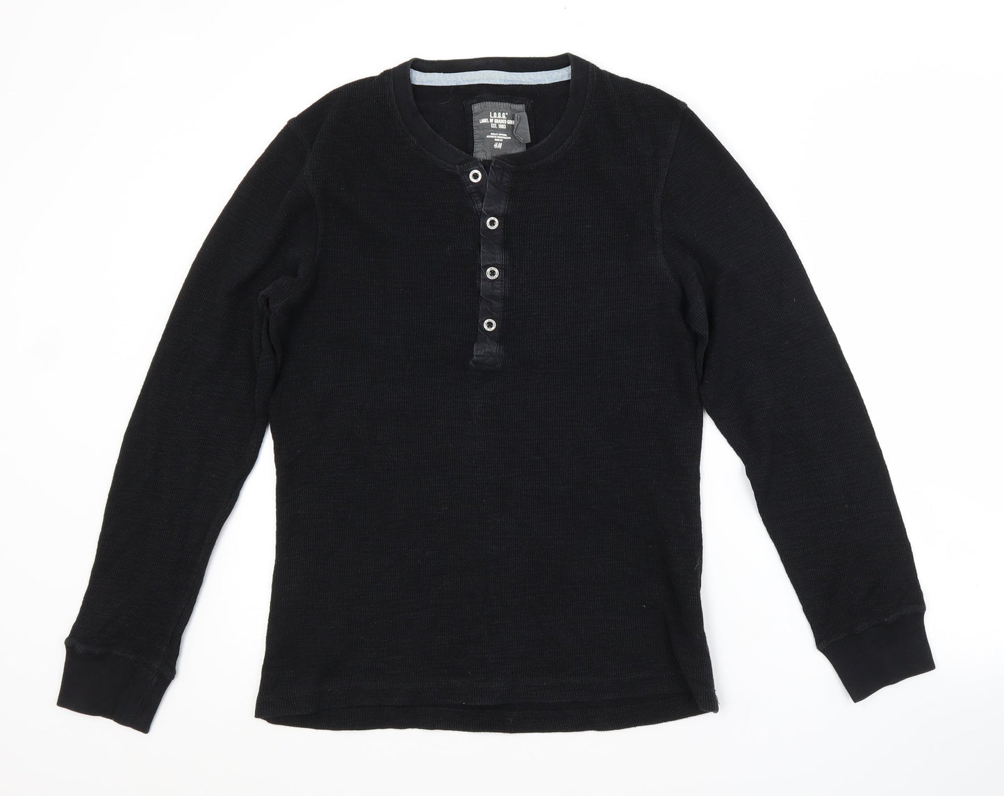 H&M Mens Black  Cotton  Polo Size S Crew Neck