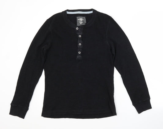 H&M Mens Black  Cotton  Polo Size S Crew Neck