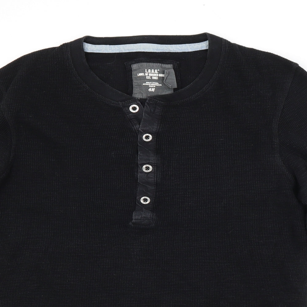 H&M Mens Black  Cotton  Polo Size S Crew Neck