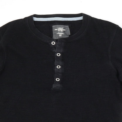 H&M Mens Black  Cotton  Polo Size S Crew Neck