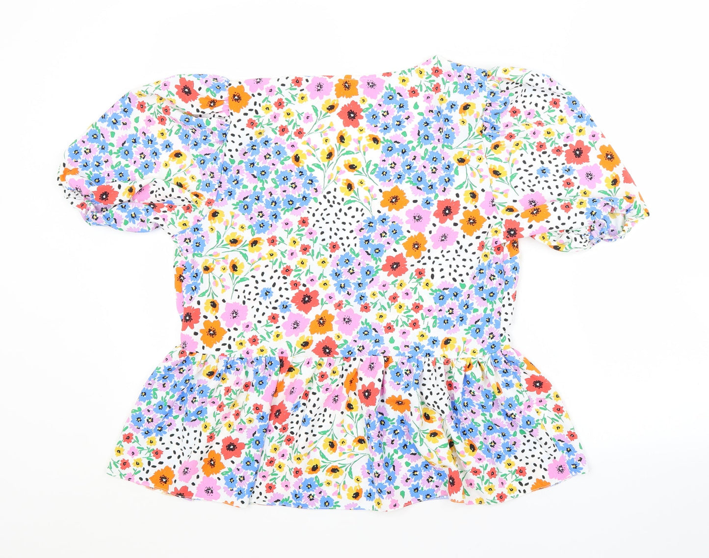 George Womens White Floral Polyester Basic Blouse Size 10 V-Neck