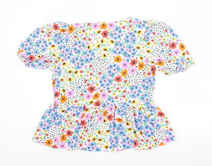 George Womens White Floral Polyester Basic Blouse Size 10 V-Neck