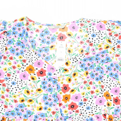 George Womens White Floral Polyester Basic Blouse Size 10 V-Neck