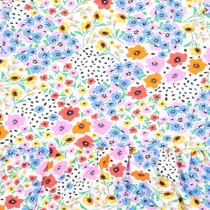 George Womens White Floral Polyester Basic Blouse Size 10 V-Neck