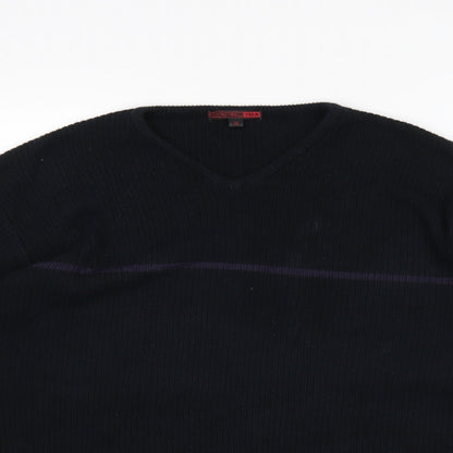 George Mens Black V-Neck  Acrylic Pullover Jumper Size M